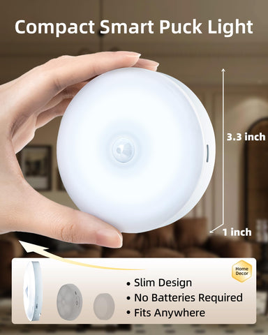EZVALO puck light with motion sensor for automatic cabinet lighting.