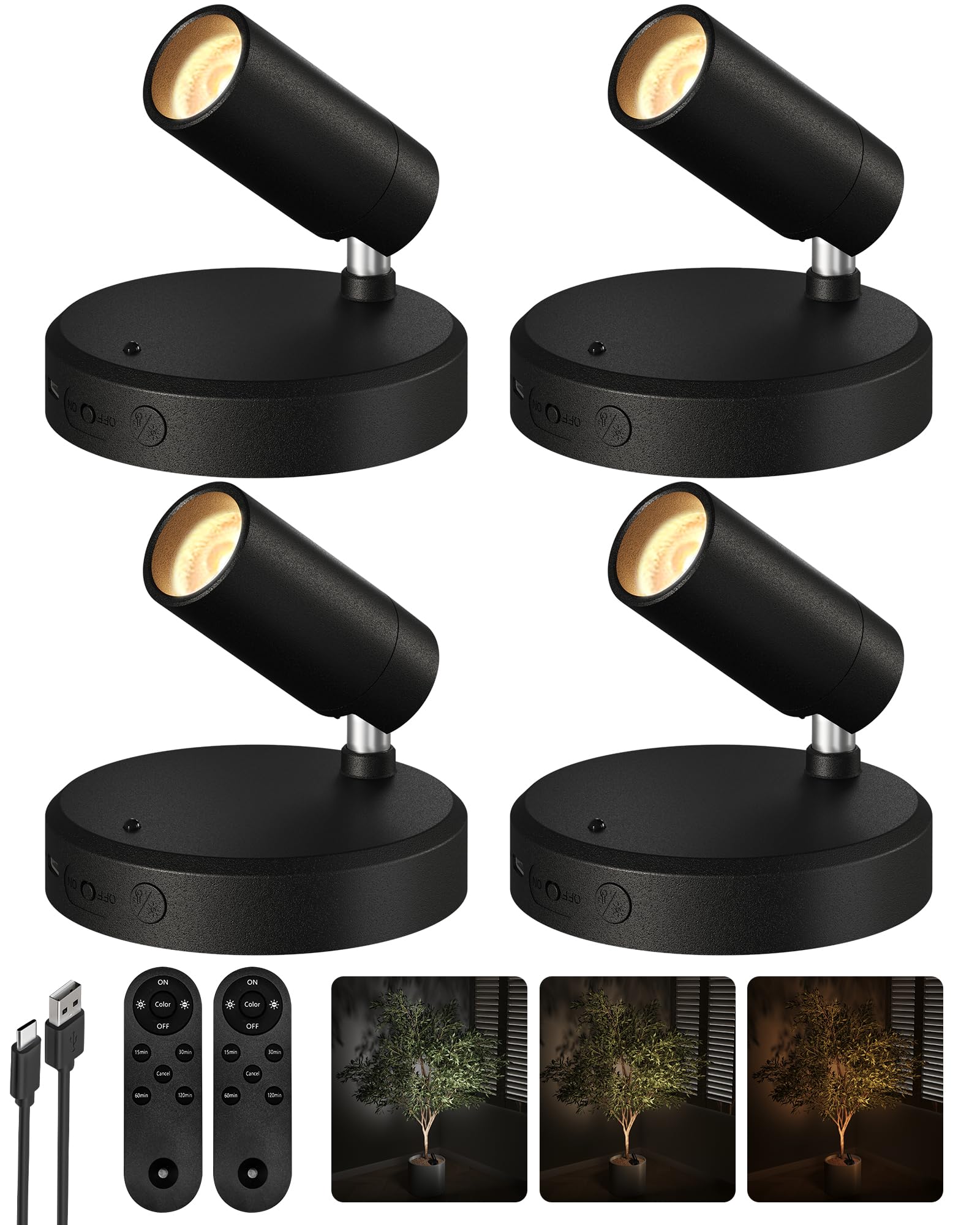 EZVALO indoor spotlight with remote setup on art for enhanced display