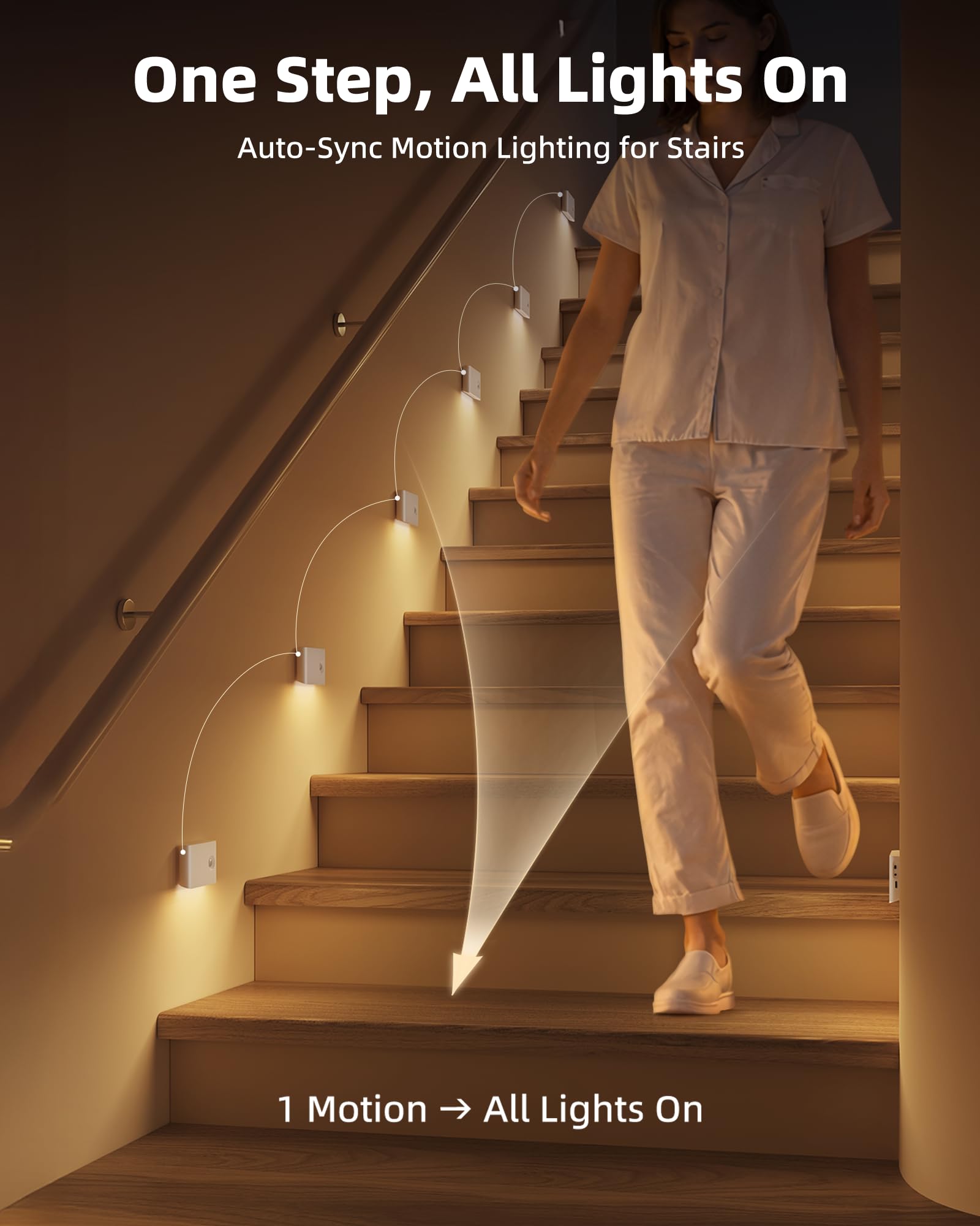 EZVALO sync LED stair lights cascade for coordinated hallway visibility.