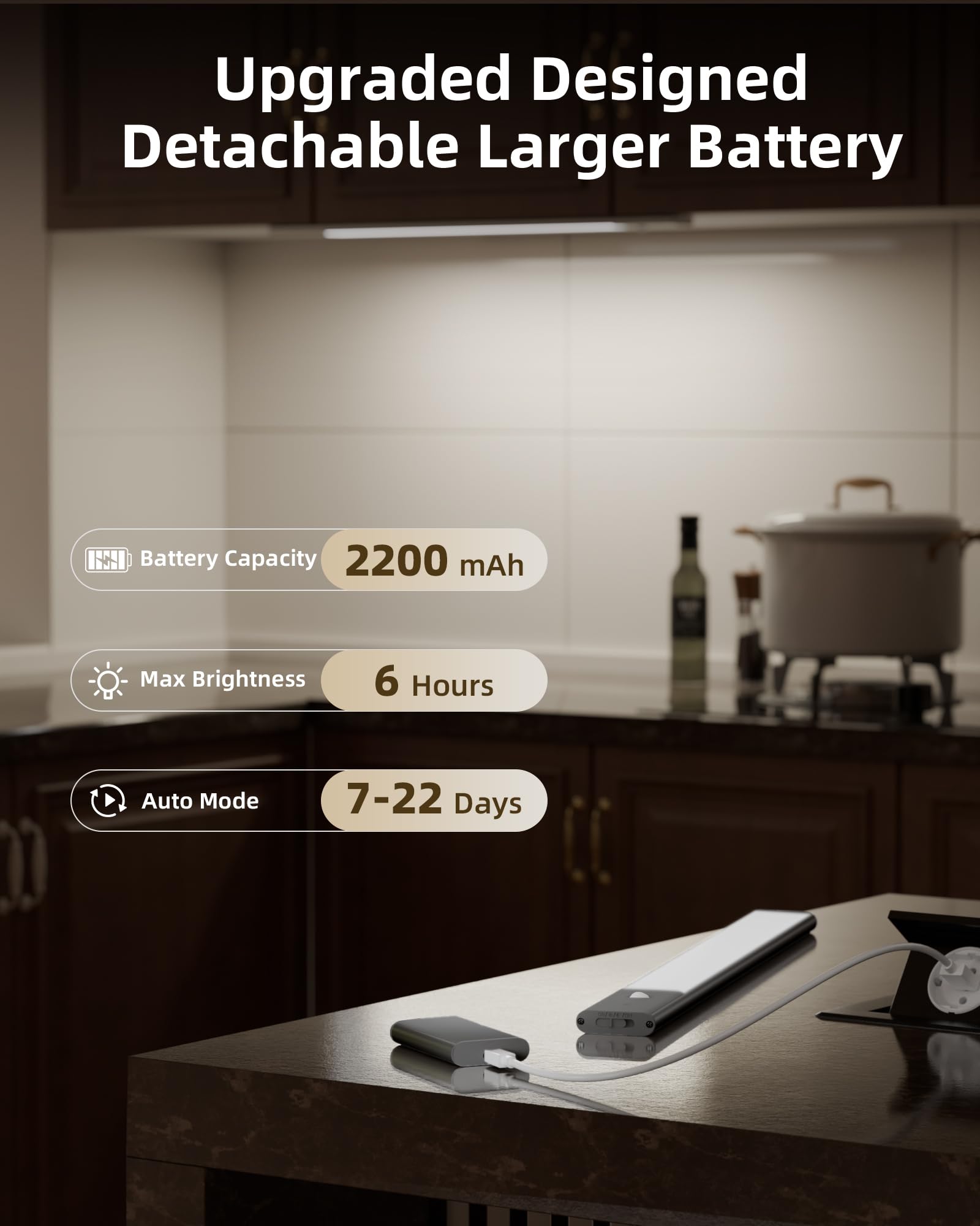 EZVALO motion sensor under cabinet light detects motion up to 10 feet.