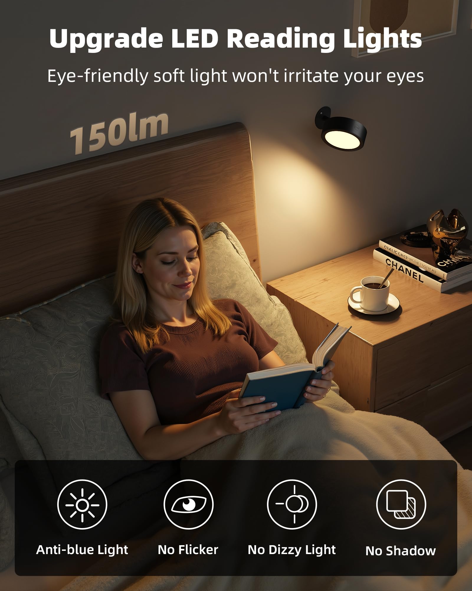 EZVALO wall light displaying warm, natural, and cool color temperature options.
