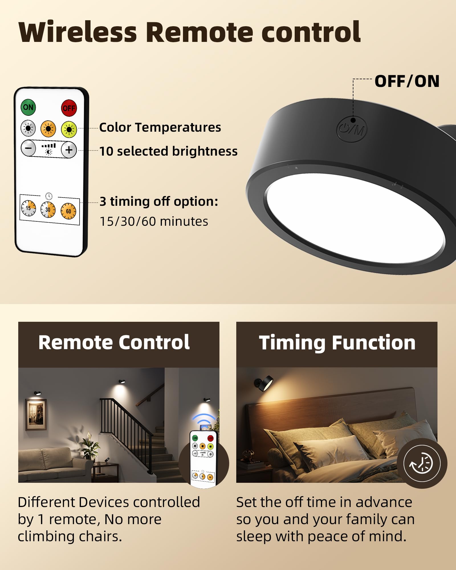 EZVALO wall-mounted light demonstrating remote control operation from a distance.