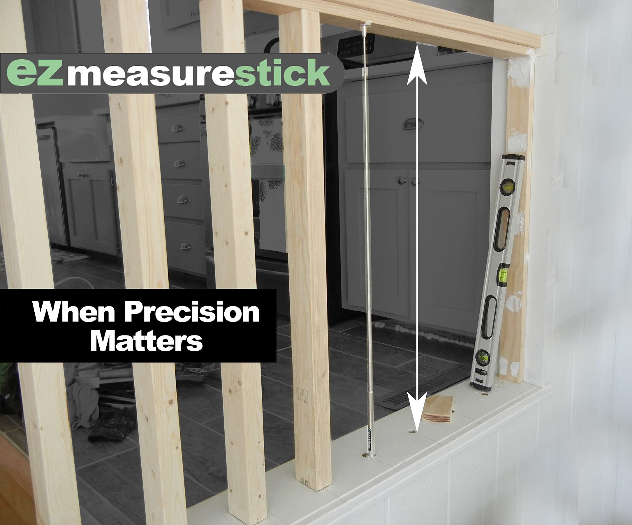 ezwoodshop Measuring stick in use in a tight interior space.