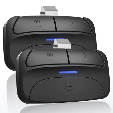 Ezyopenteck universal remote close-up with two-button design for dual-door control.