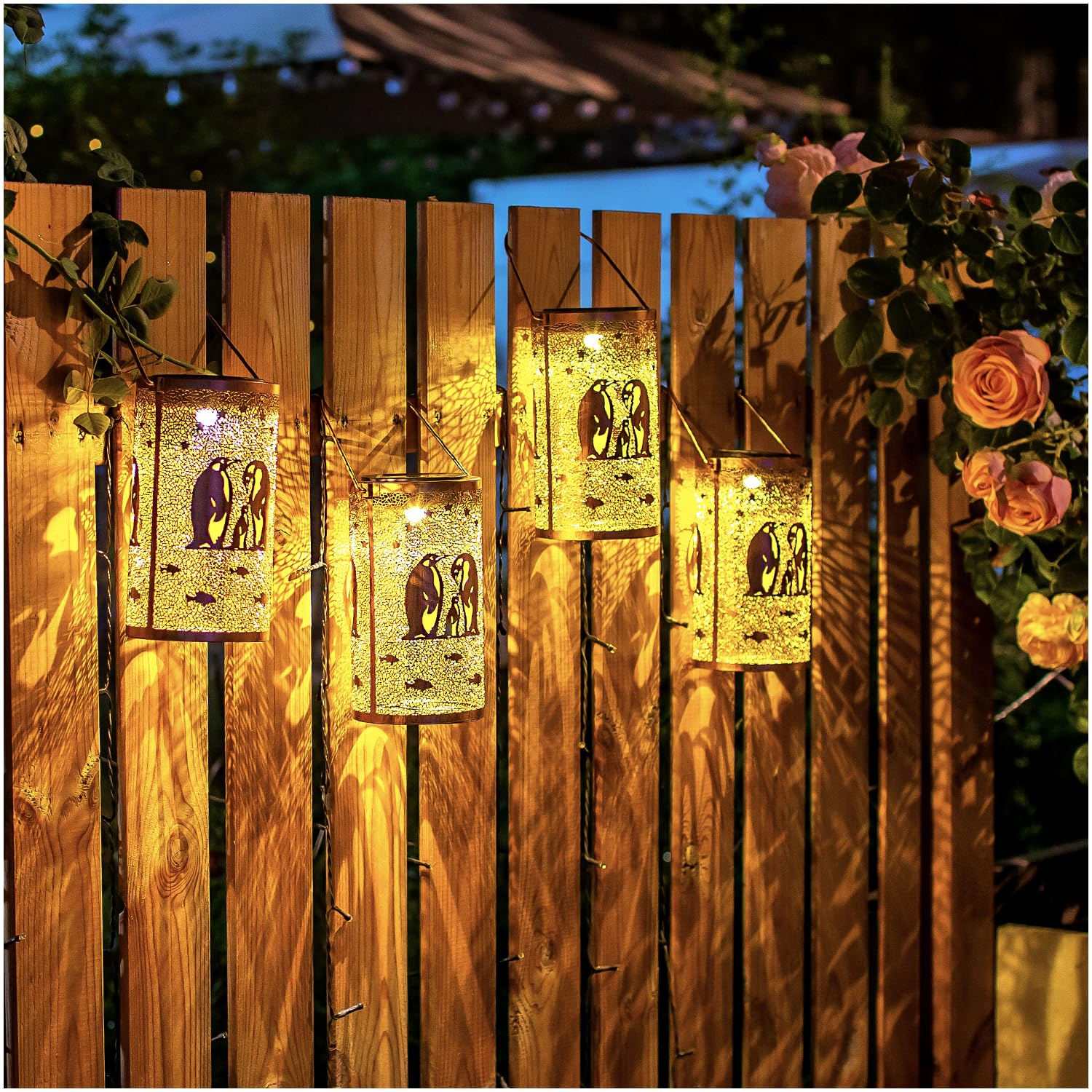 EZTZEN penguin lantern improves pathway visibility and curb appeal.