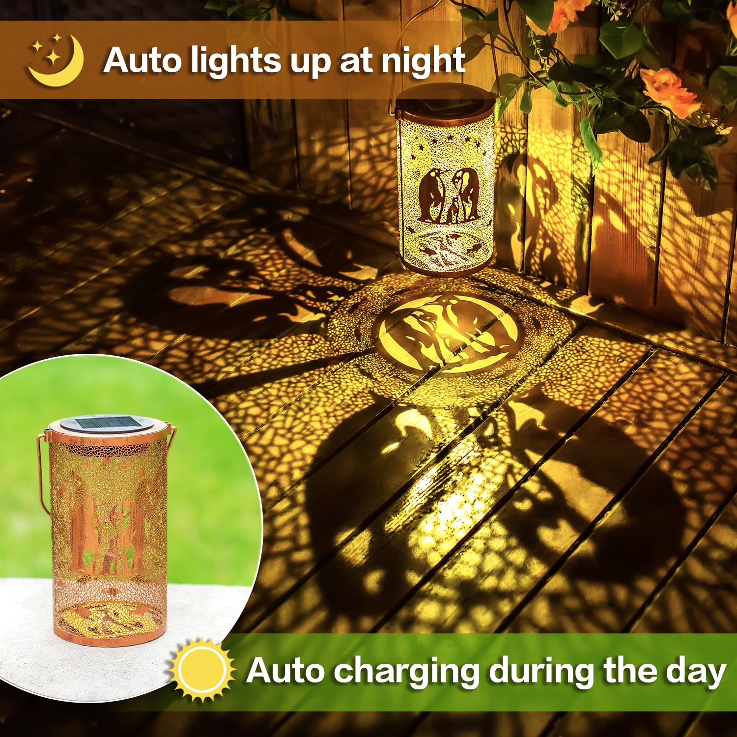 EZTZEN durable metal lantern withstands rain and wind outdoors.