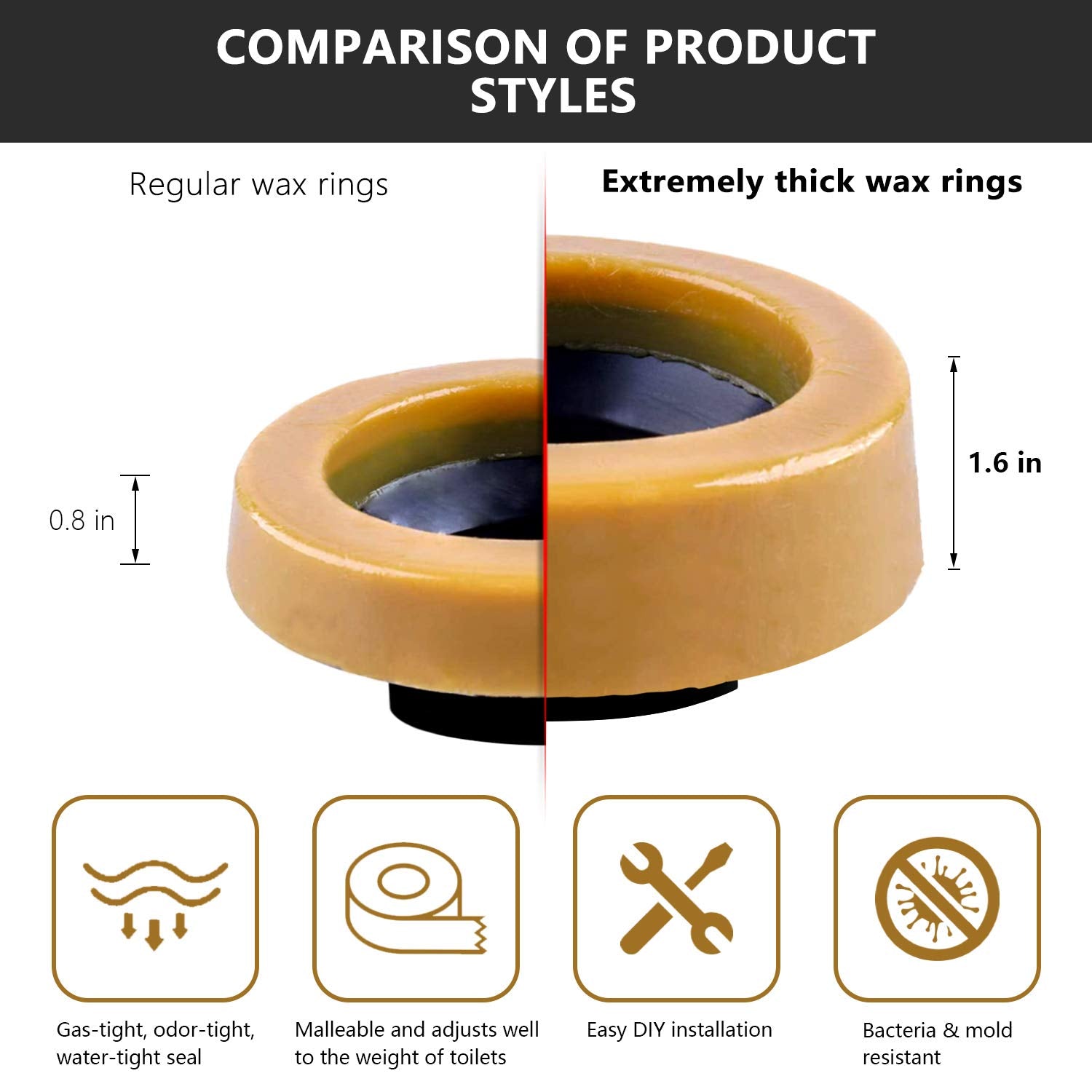 F universal wax gasket fits 3 inch and 4 inch waste lines.