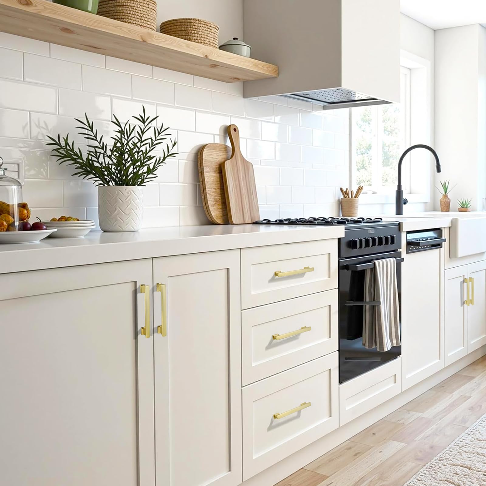 FABERHOM brushed brass cabinet hardware assembly illustrates easy screw-in installation.