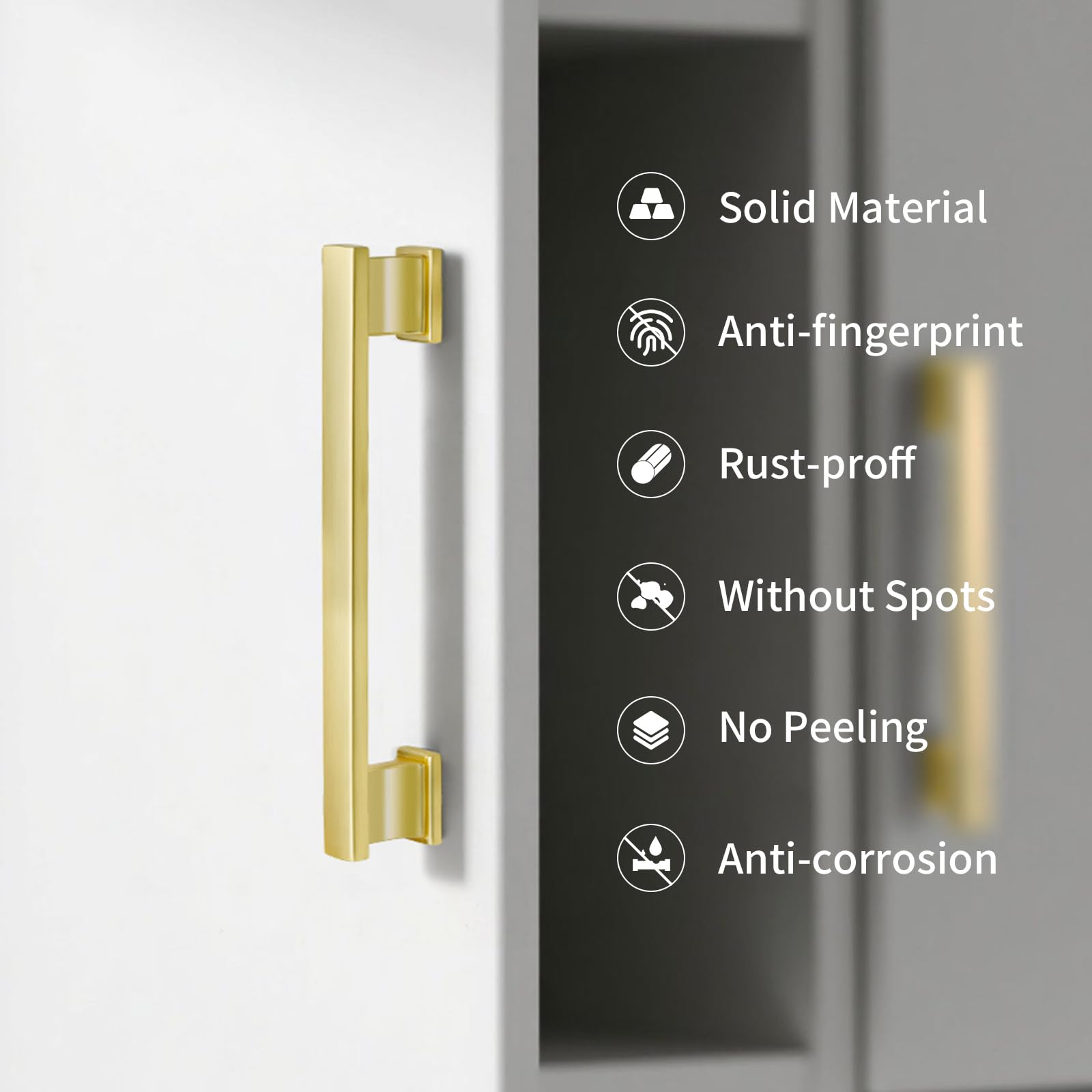 FABERHOM brushed brass drawer pull closeup reveals refined texture and smooth edges.
