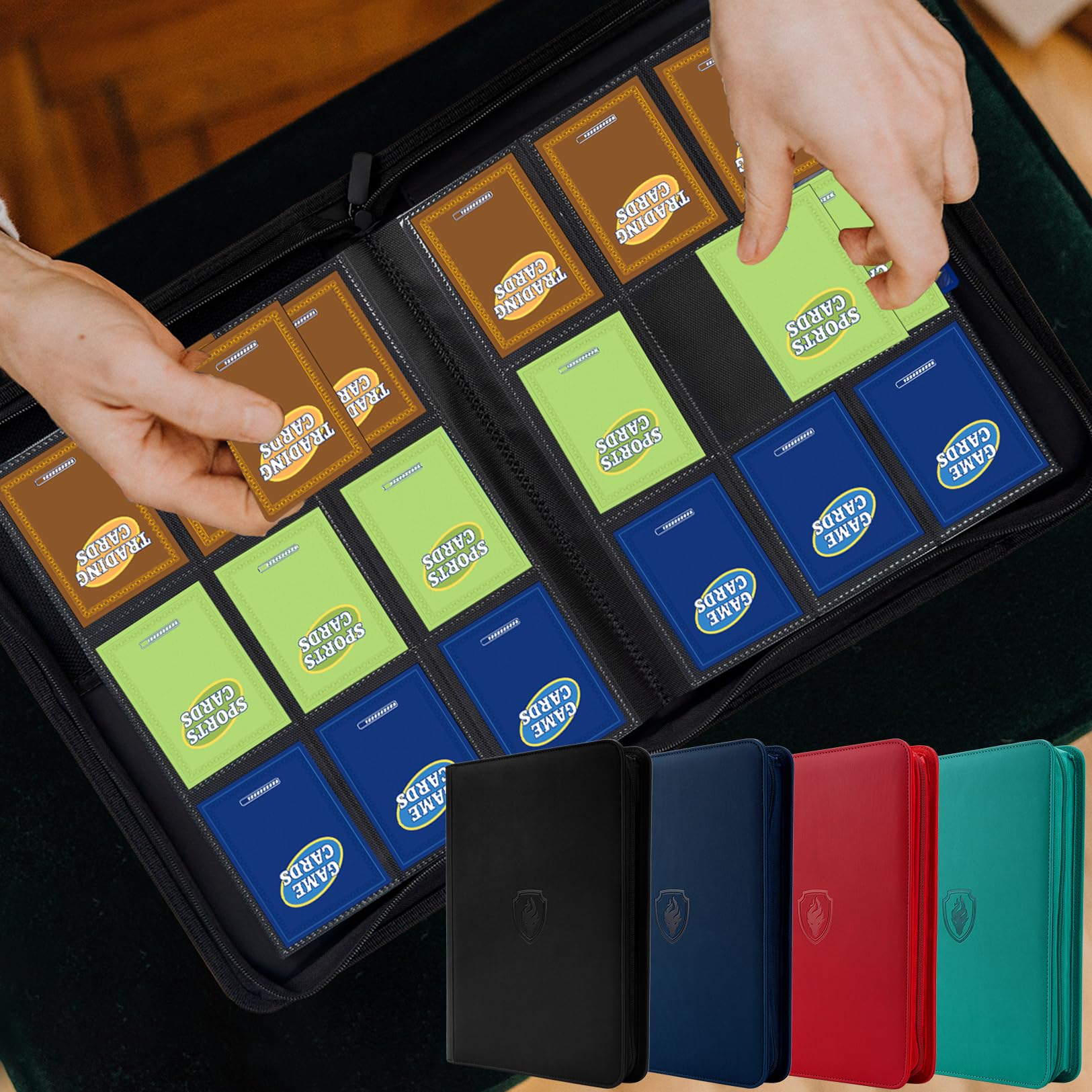 Fabmaker large-capacity album holds sleeved cards for easy transport.