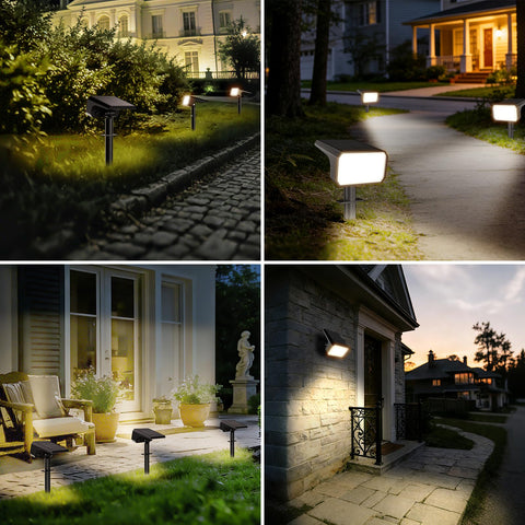 Fabrito solar pathway lights install easily on lawns, decks, or walls.