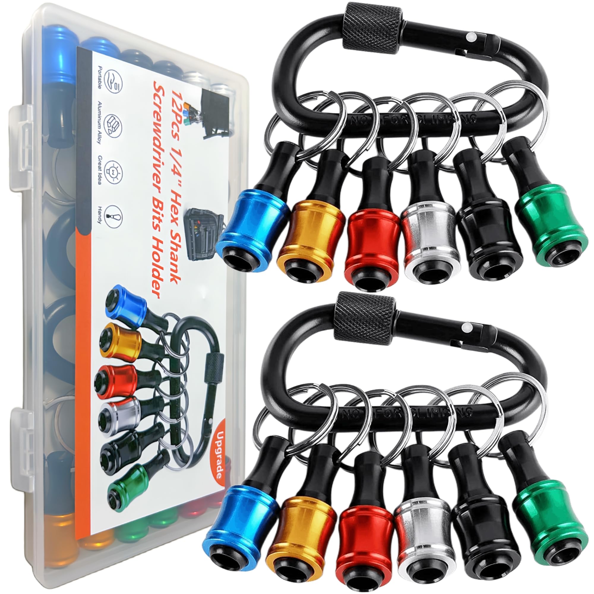 FACAINCXS 12Pcs Bit Holders with 1/4 inch hex shank for quick organization.