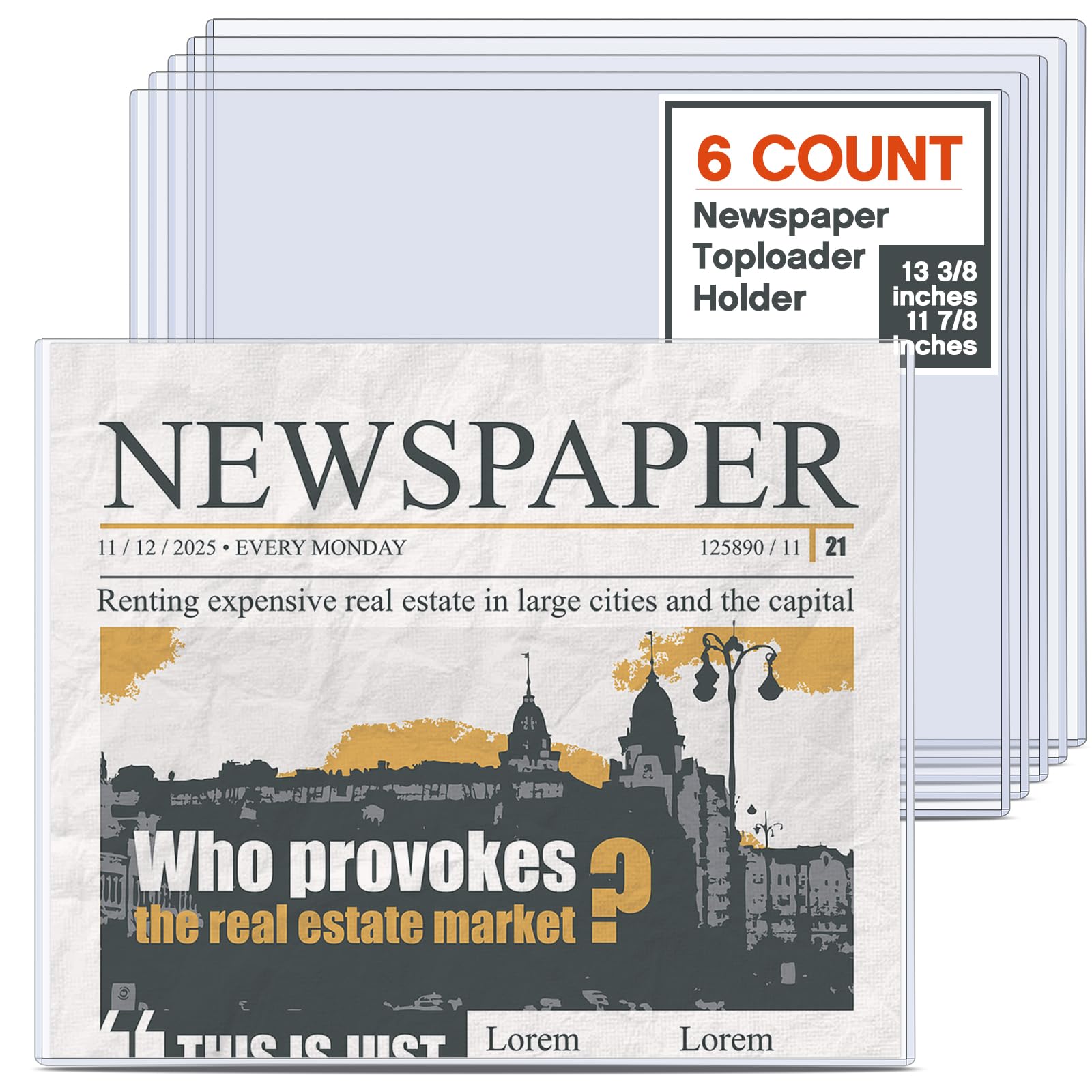 Faccito 6-pack newspaper protector keeps papers dust-free and protected.