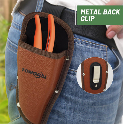 Facecool pruner holster clipped to belt for secure, hands-free use