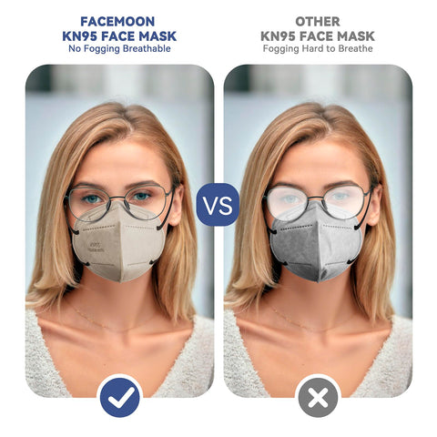 Facemoon KN95 with 3D design nose clip for a secure, comfortable fit.