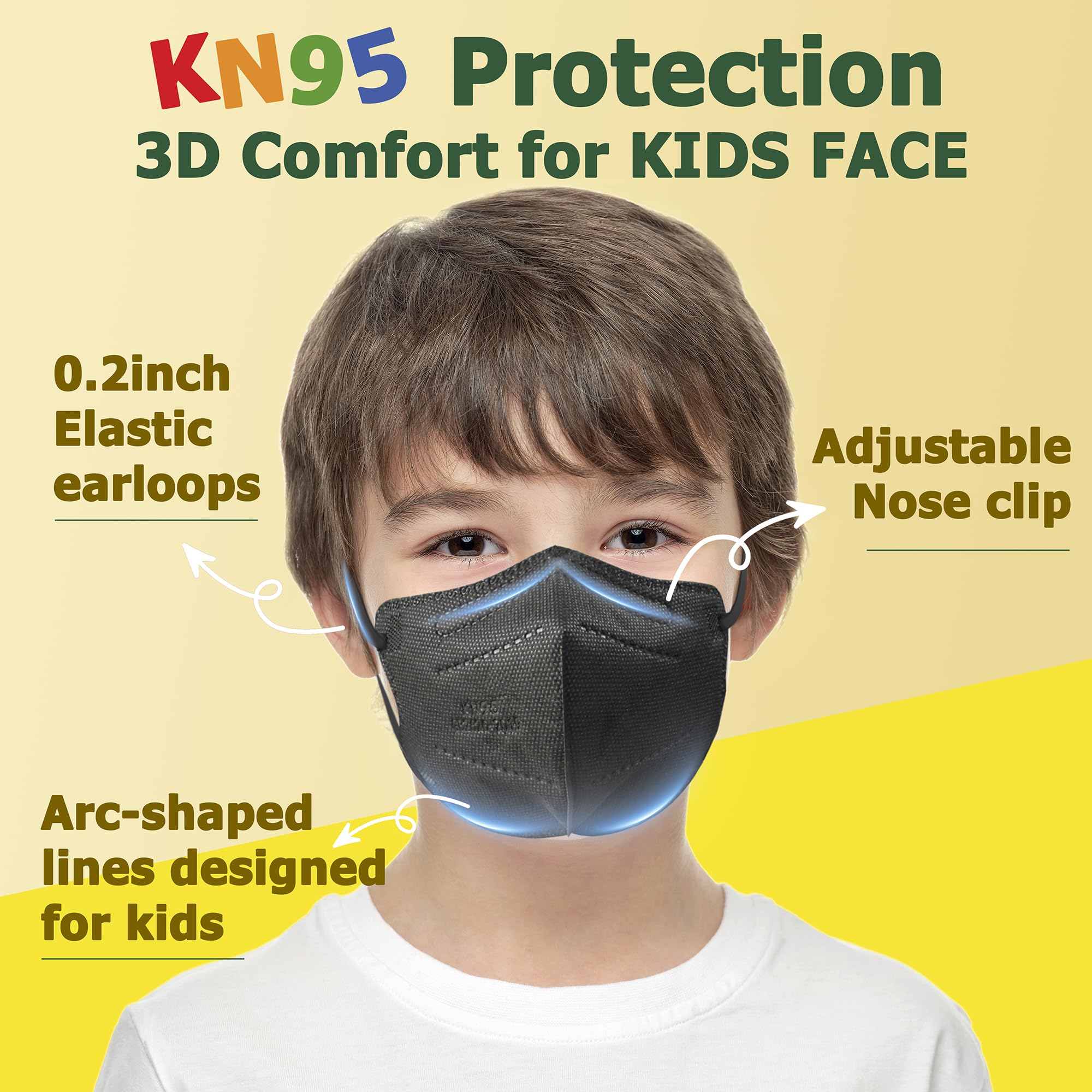 FACEMOON KN95 kids mask 3D folded shell contours for a snug fit