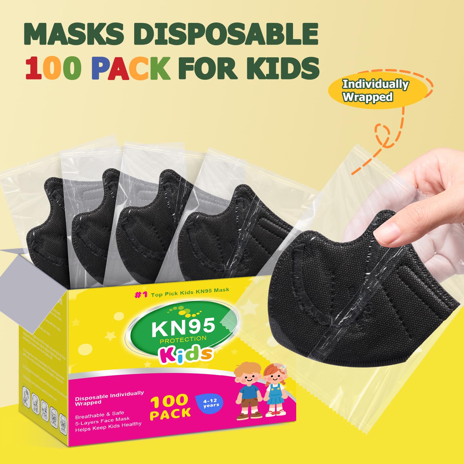 FACEMOON KN95 kids mask black color for discreet daily use