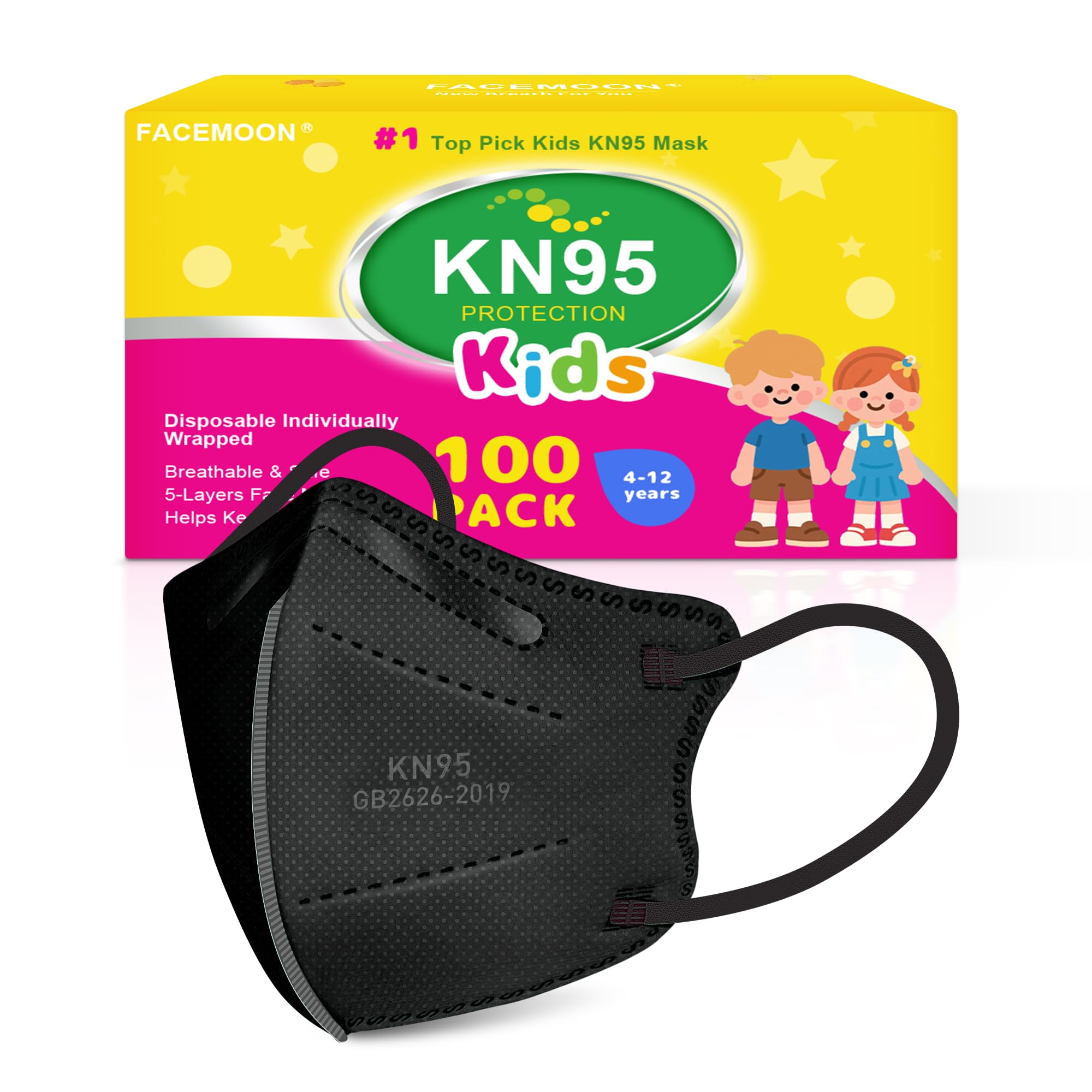 FACEMOON KN95 kids mask pack hero image for easy family bulk purchase