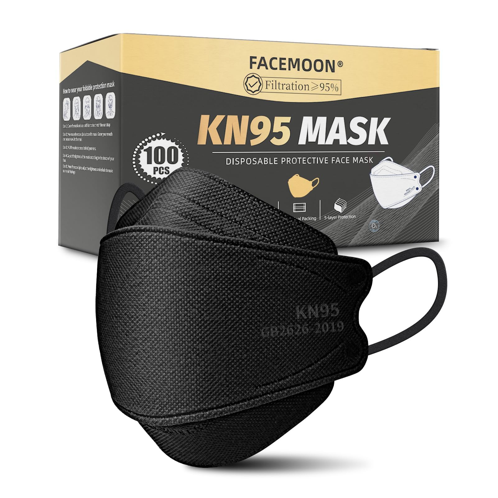 FACEMOON KN95 mask box packaging showing a 100-count supply.