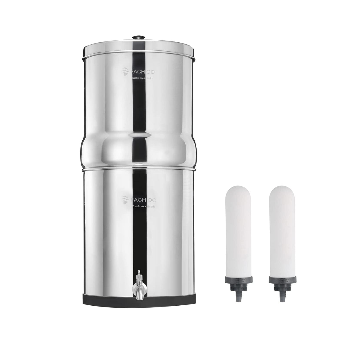 FACHIOO stainless steel housing showing durable 2.25-gallon water storage for home hydration