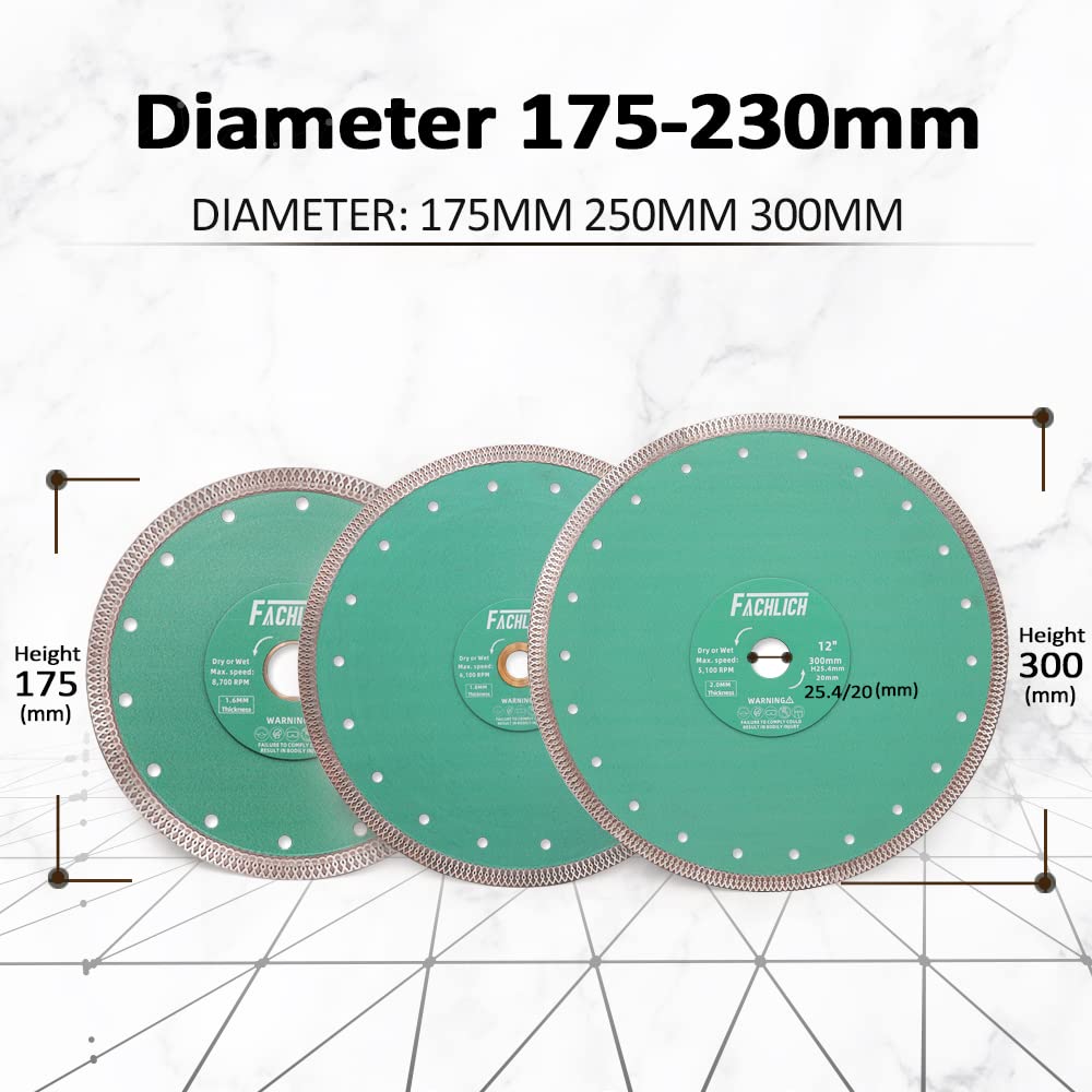 FACHLICH diamond porcelain saw blade compatible with angle grinders and circular saws.
