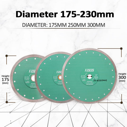 FACHLICH diamond porcelain saw blade compatible with angle grinders and circular saws.