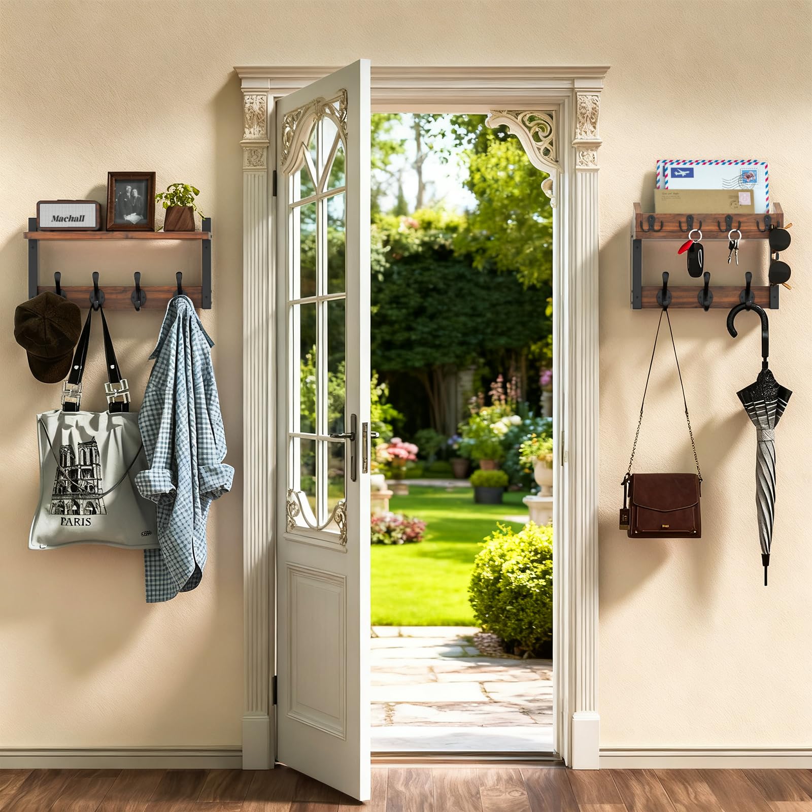 Facilite 11-hook rustic coat rack providing versatile storage