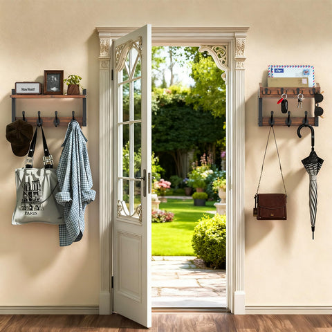 Facilite 11-hook rustic coat rack providing versatile storage