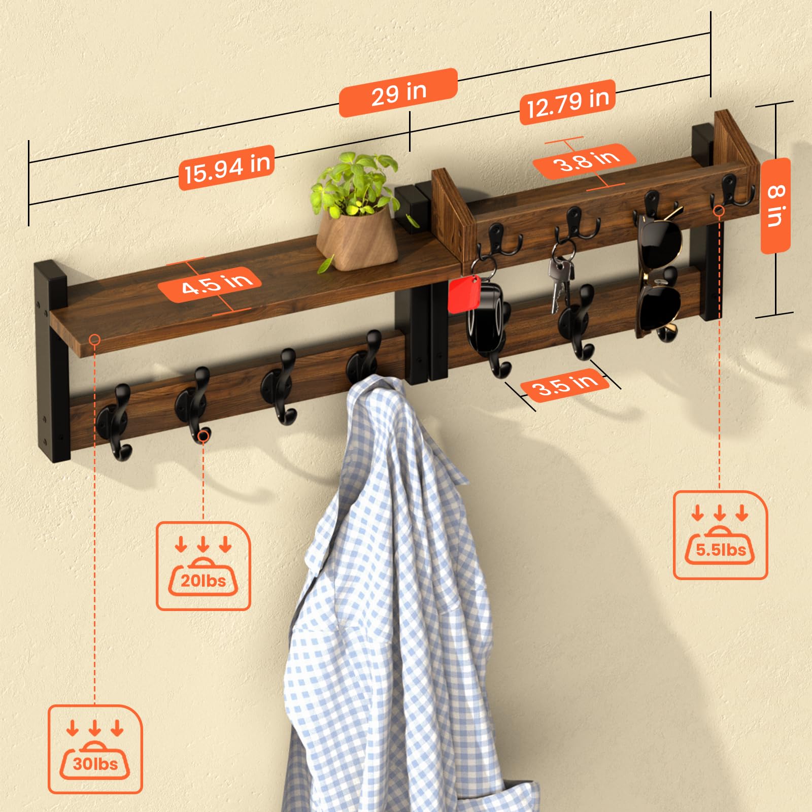 Facilite entryway wall organizer with mail shelf for keys and letters