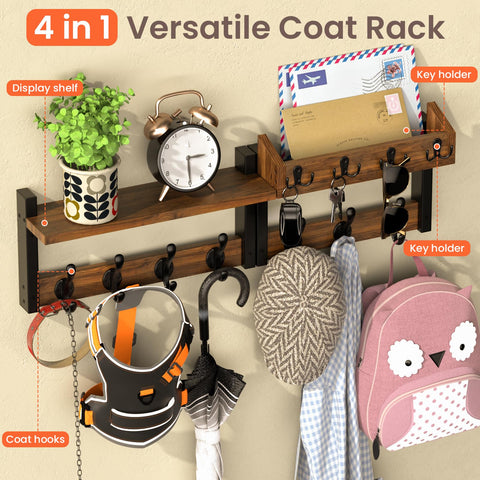Facilite pine wood rack with durable metal hooks for daily use