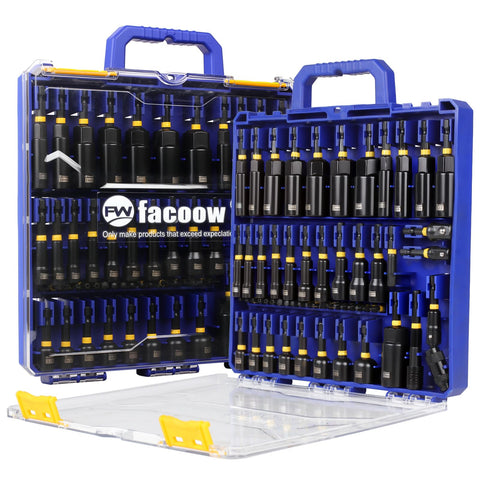 Facoow 55-piece impact nut driver set with magnetic tips for quick installations.