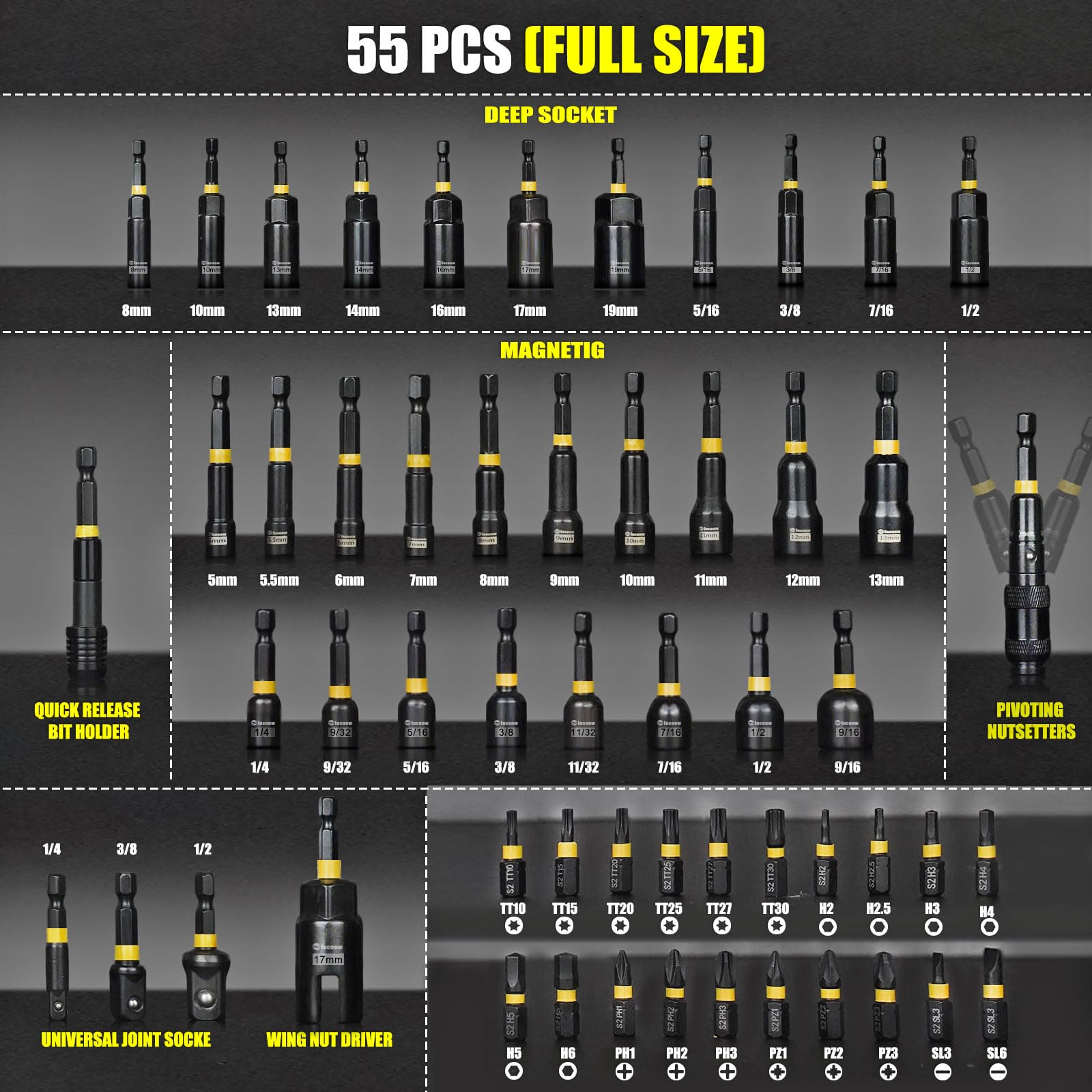 Facoow metric deep socket 8mm for high-torque tasks.