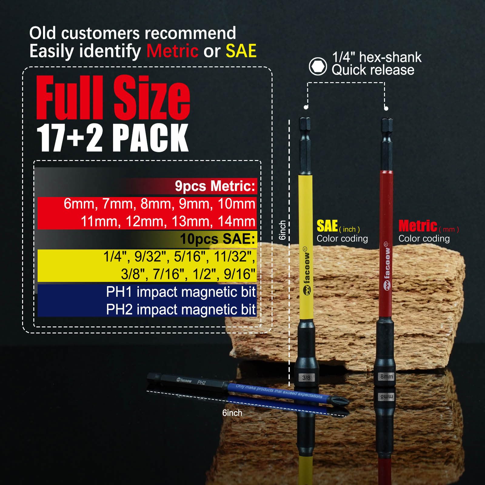 Facoow N45 magnet nut drivers with strong, secure grip