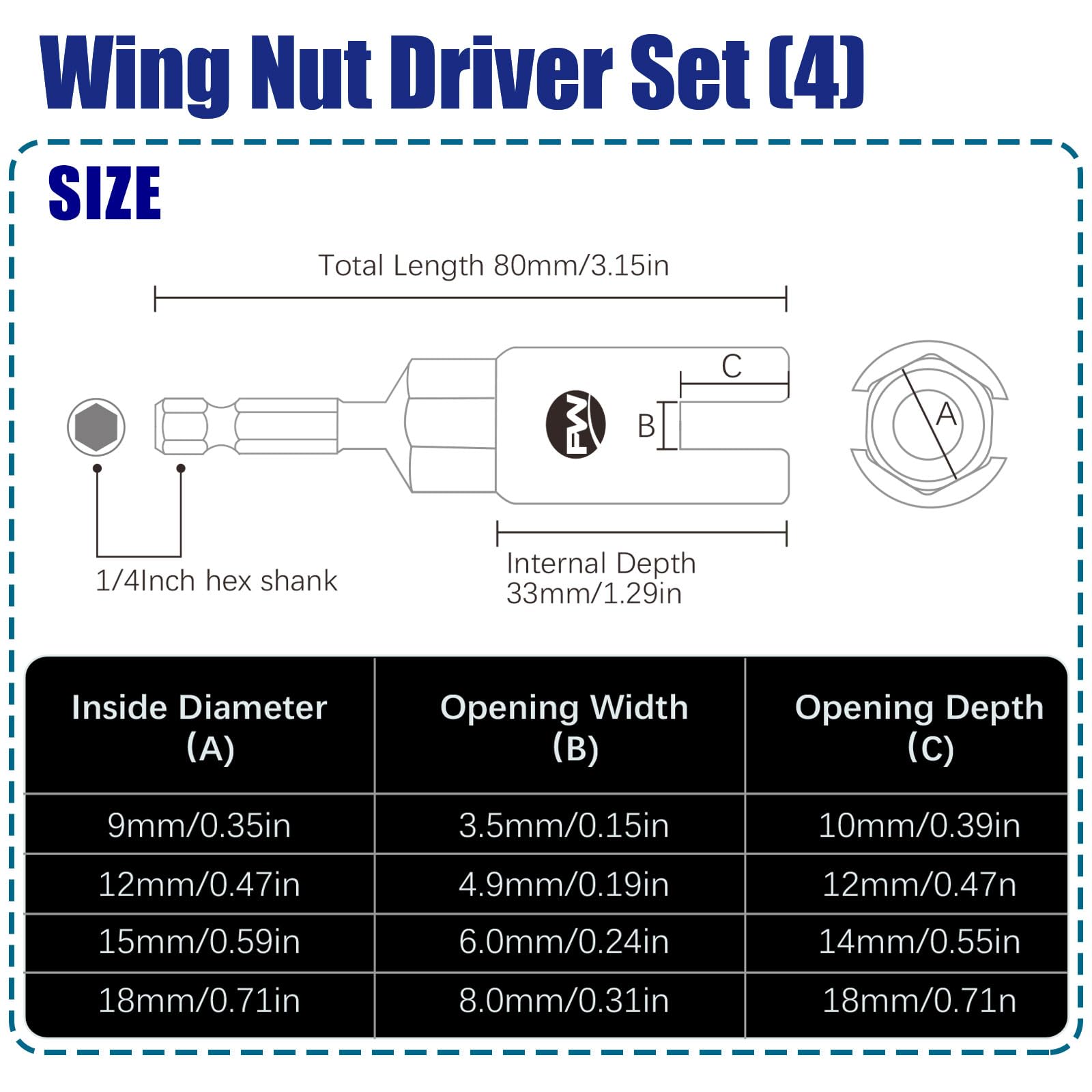Facoow 15mm wing nut driver designed for precise wing nut threading