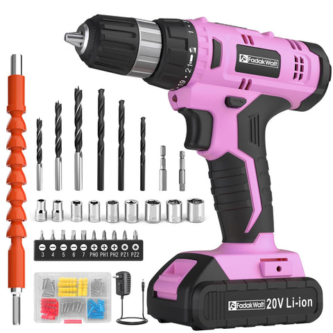 FADAKWALT 20V cordless drill in pink, ideal for quick home repairs.