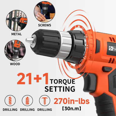 FADAKWALT drill with 21+1 clutch settings for controlled torque and screw protection