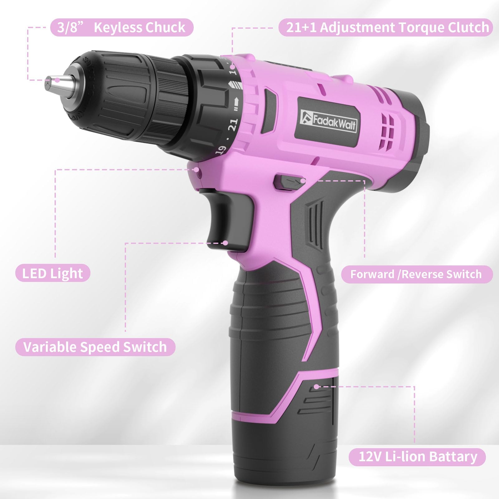 FADAKWALT drill with 21+1 clutch settings for precise torque control
