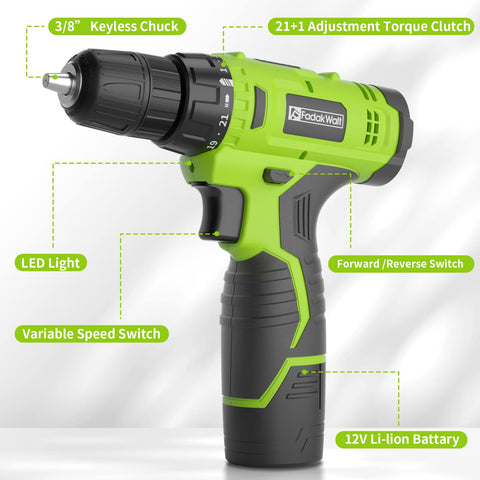 FADAKWALT drill highlights 21+1 torque clutch for precise screw driving