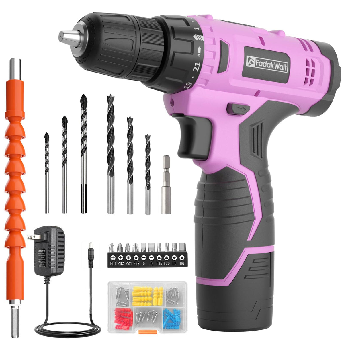 FADAKWALT cordless drill with battery and charger shown for home projects