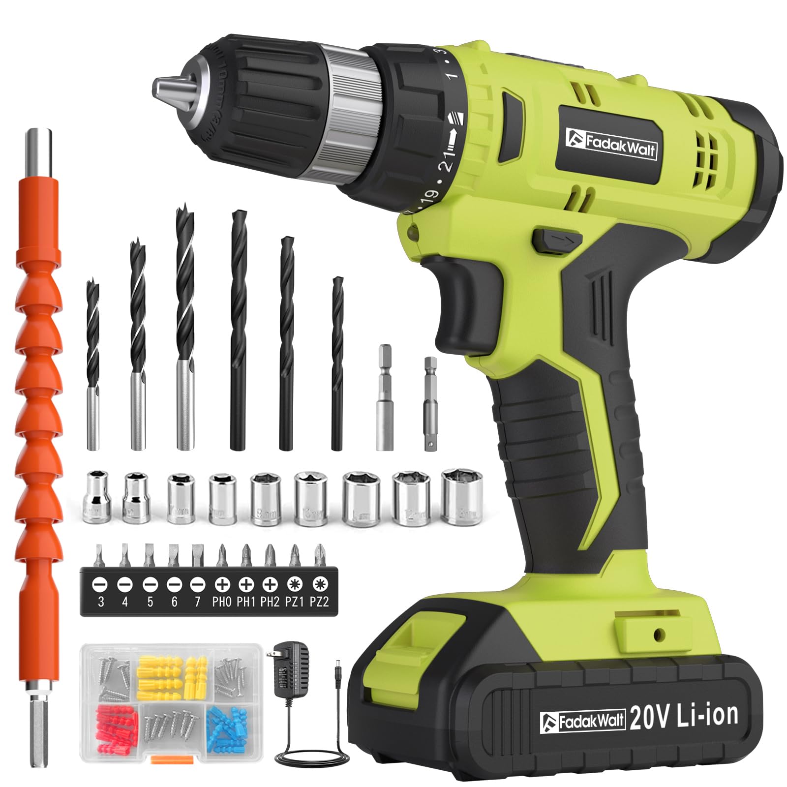 FADAKWALT cordless drill with battery and charger ready for DIY projects.