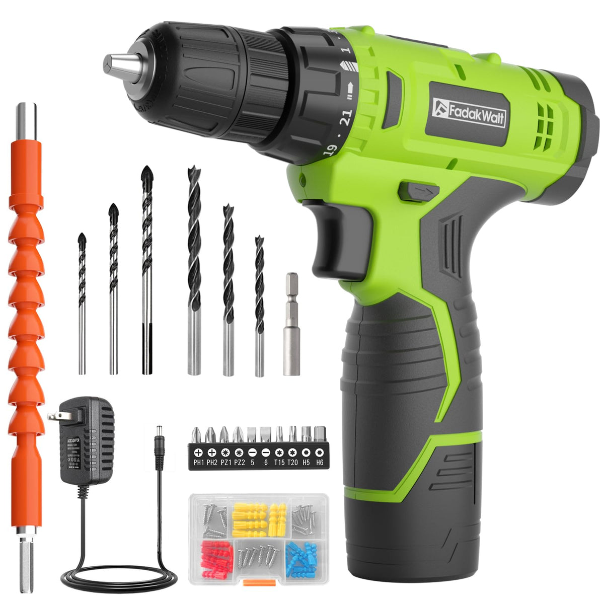 FADAKWALT cordless drill set with battery and charger for quick home projects