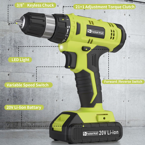 FADAKWALT drill with 21+1 clutch for controlled driving depth.