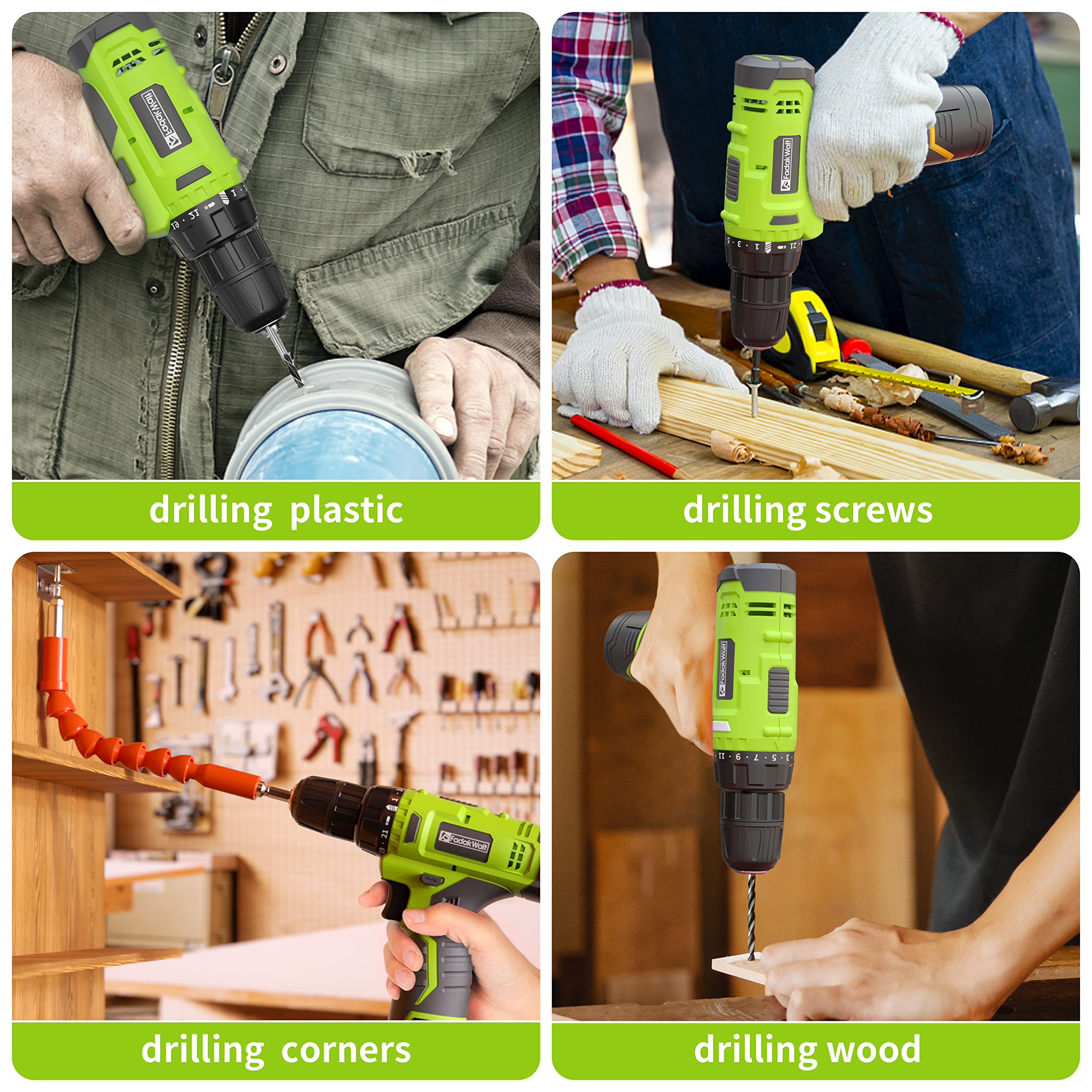 FADAKWALT ergonomic rubber grip drill with LED light for comfortable work