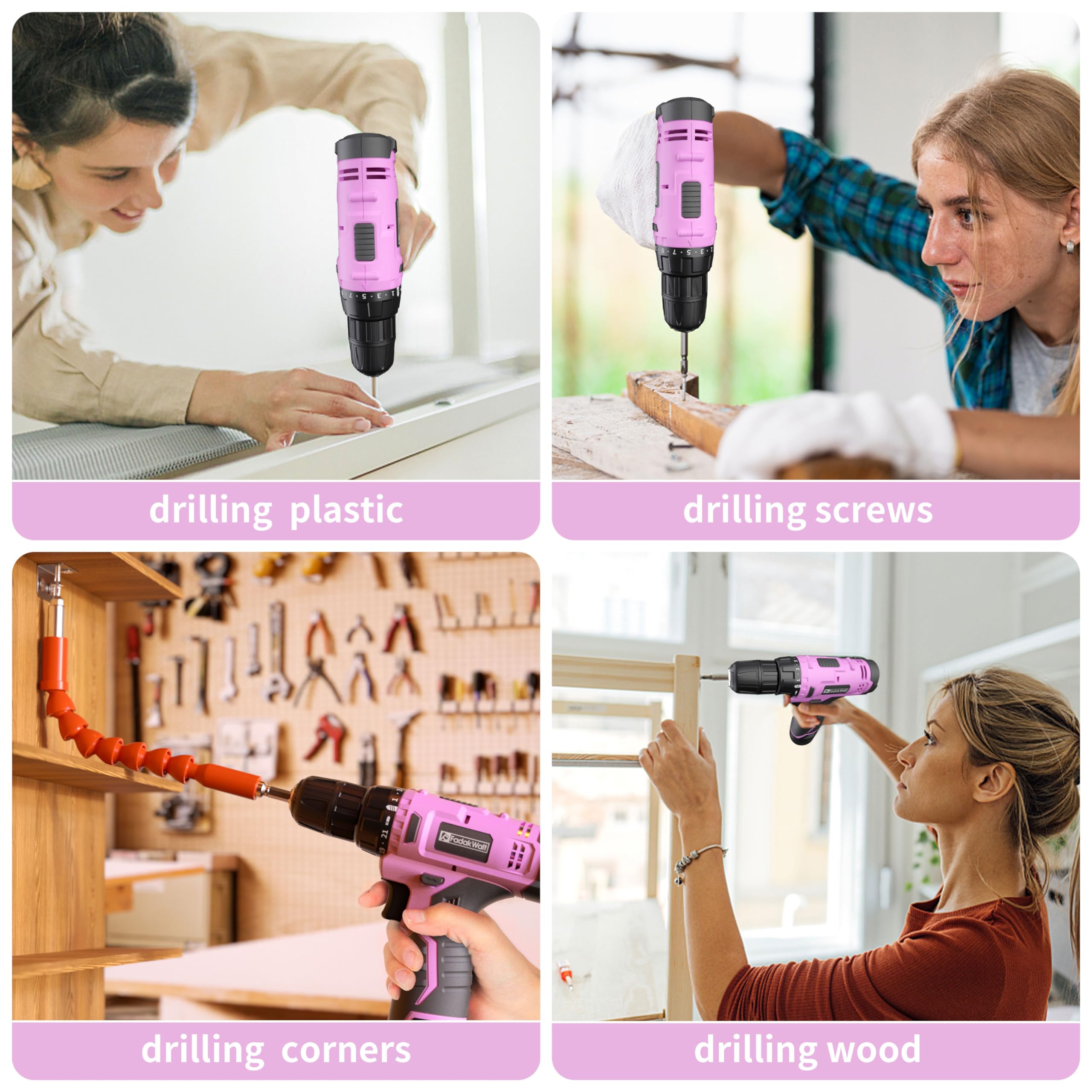 FADAKWALT drill’s LED light and electric brake for precise work in dim areas