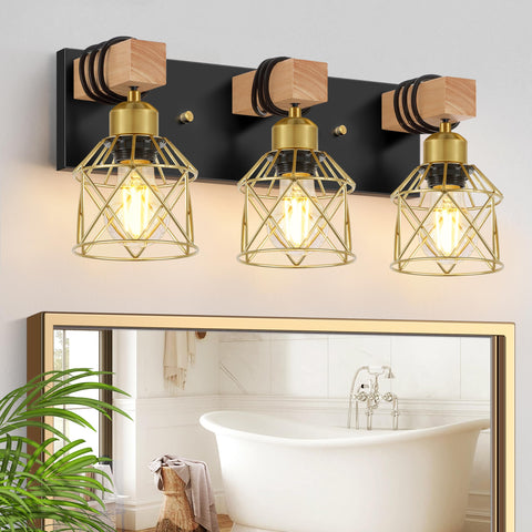 FadimiKoo 3-light vanity over mirror in black and gold finish