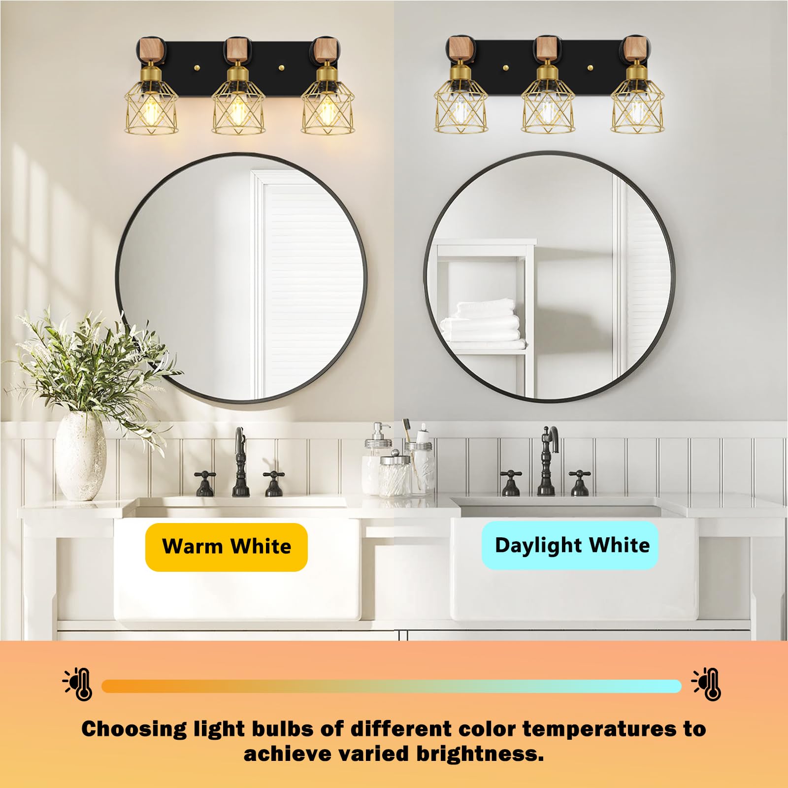 Side view of black gold FadimiKoo vanity light