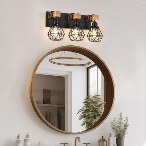 FadimiKoo black metal shade vanity light adds antique charm.