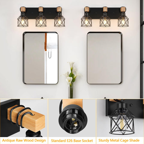 Fadimikoo industrial black cage lampshade adds urban style on a vanity.