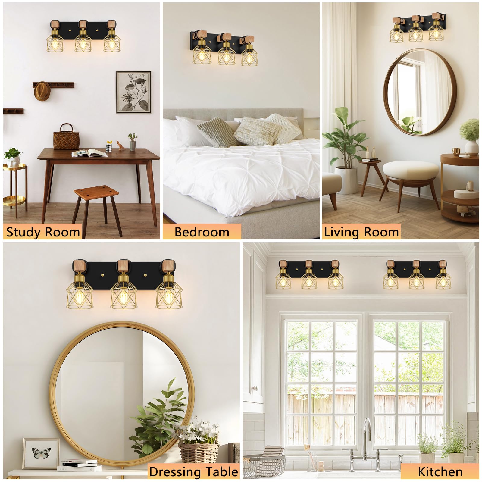 Industrial style assembly of FadimiKoo vanity light