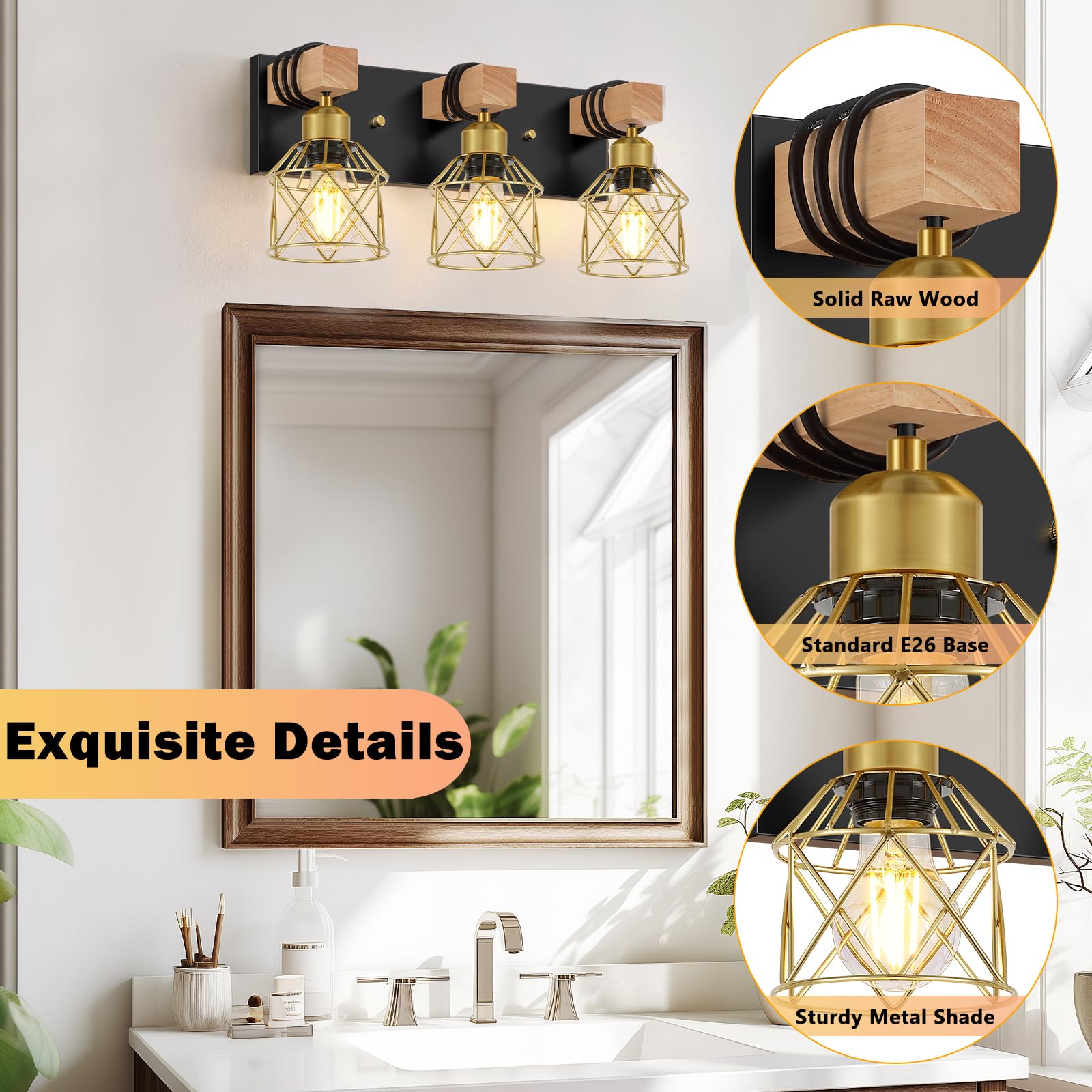 FadimiKoo vanity light shown in bathroom with mirror and cabinetry